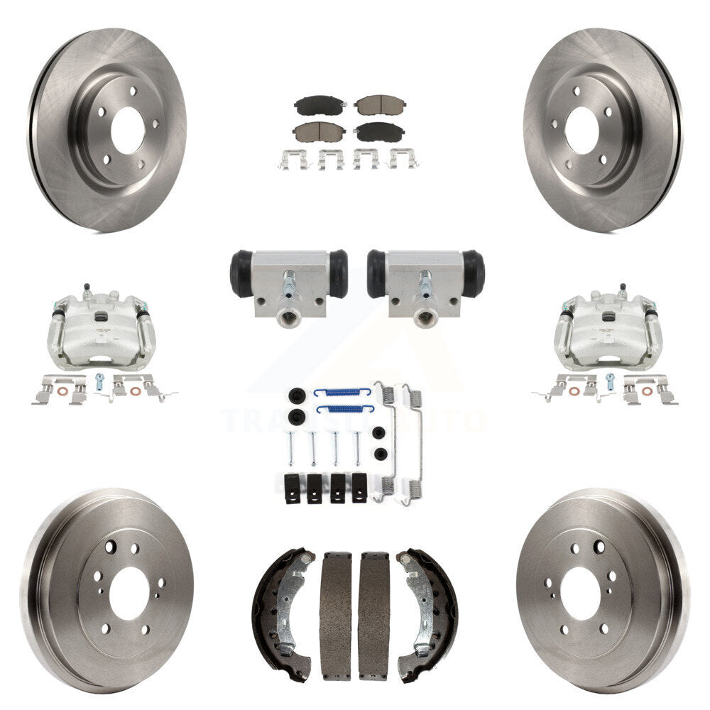 Front Rear Brake Caliper Rotors Drum Ceramic Pad Shoe Cylinder & Hardware Kit (11Pc) For KC8-101369C