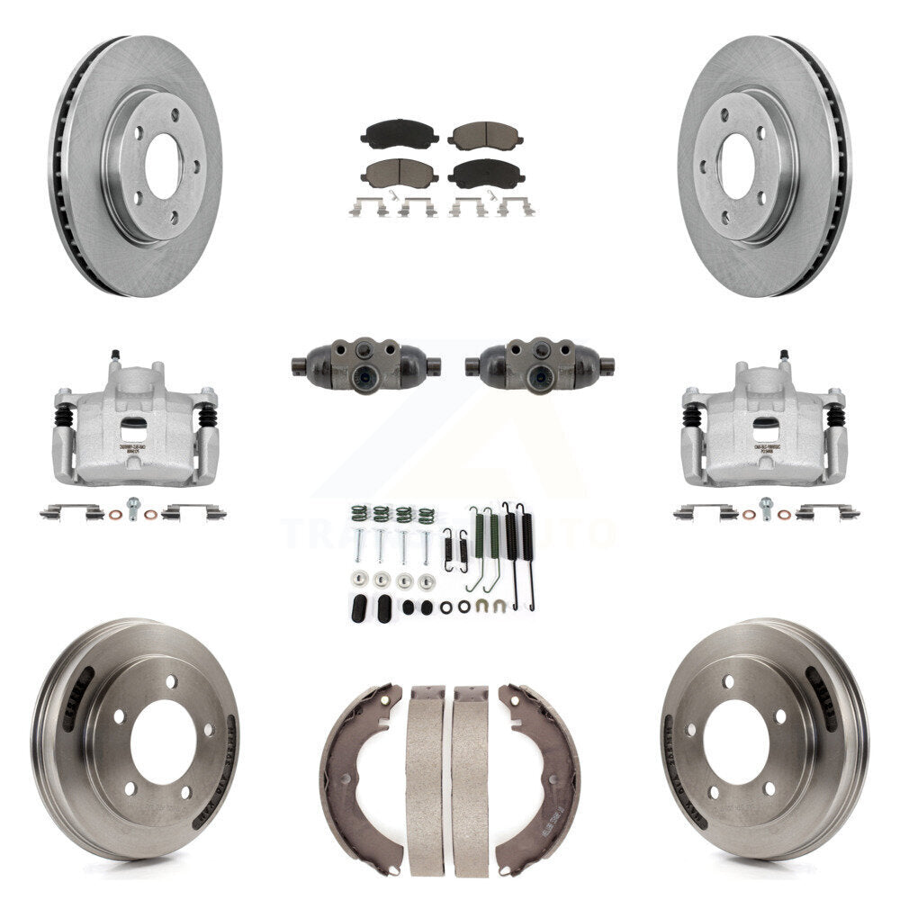 Front Rear Brake Caliper Rotors Drum Ceramic Pad Shoe Cylinder & Hardware Kit (11Pc) For KC8-101370C