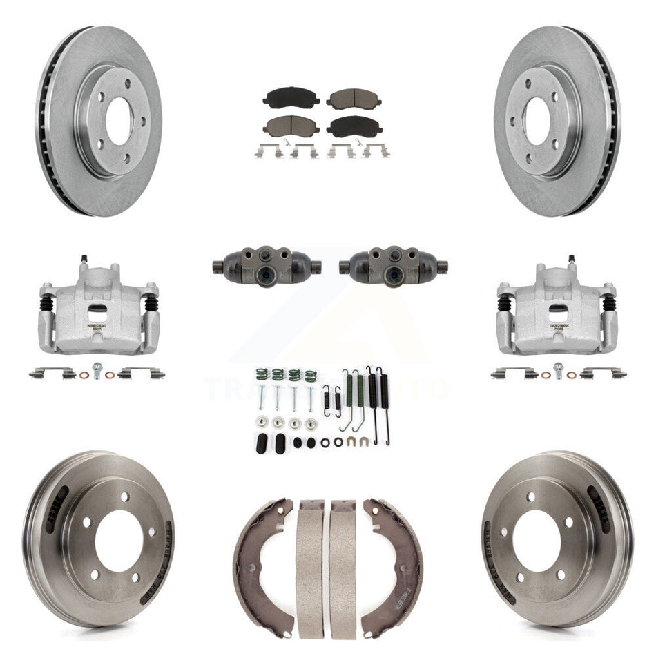 Front Rear Brake Caliper Rotors Drum Ceramic Pad Shoe Cylinder & Hardware Kit (11Pc) For KC8-101370C