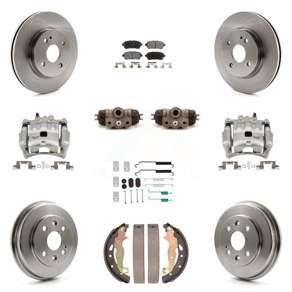 Front Rear Brake Caliper Rotors Drum Ceramic Pad Shoe Cylinder & Hardware Kit (11Pc) For KC8-101374T