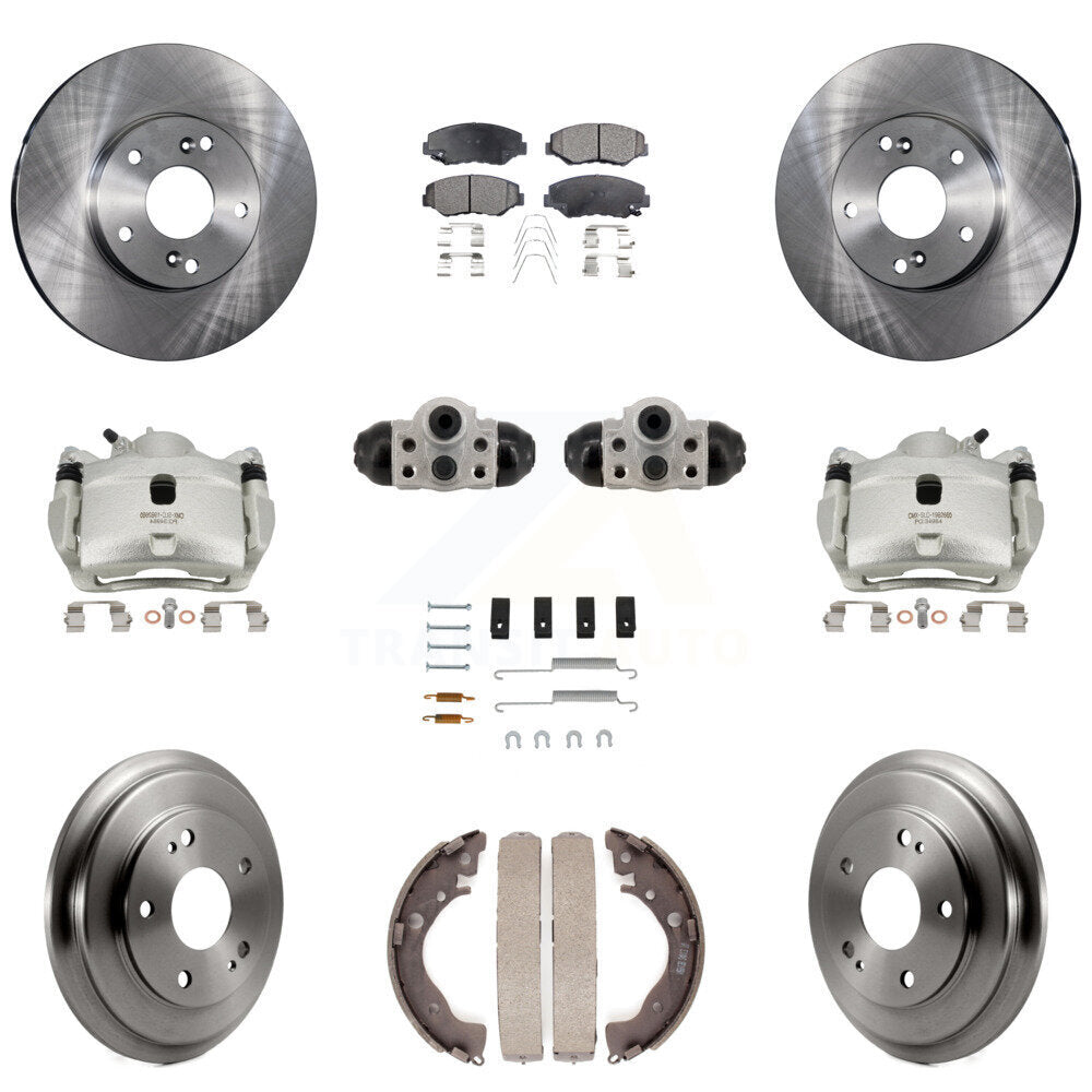 Front Rear Brake Caliper Rotor Drum Semi-Metallic Pad Shoe Cylinder Hardware Kit (11Pc) For KC8-1013
