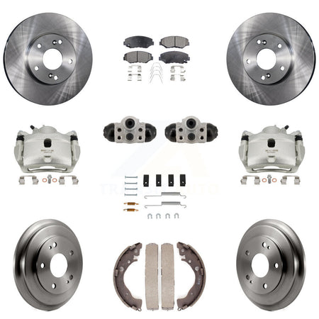 Front Rear Brake Caliper Rotor Drum Semi-Metallic Pad Shoe Cylinder Hardware Kit (11Pc) For KC8-1013