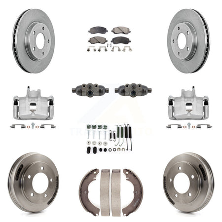 Front Rear Brake Caliper Rotor Drum Semi-Metallic Pad Shoe Cylinder Hardware Kit (11Pc) For KC8-1013
