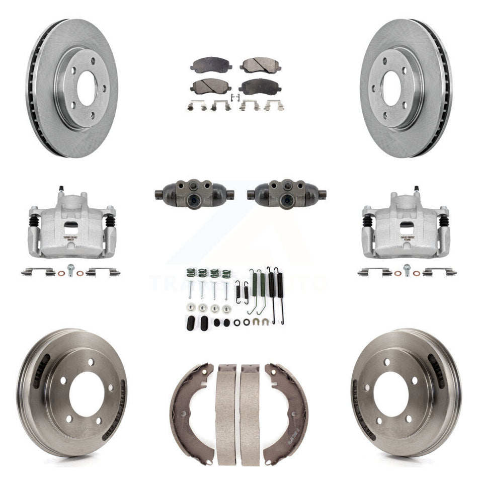 Front Rear Brake Caliper Rotor Drum Semi-Metallic Pad Shoe Cylinder Hardware Kit (11Pc) For KC8-1013