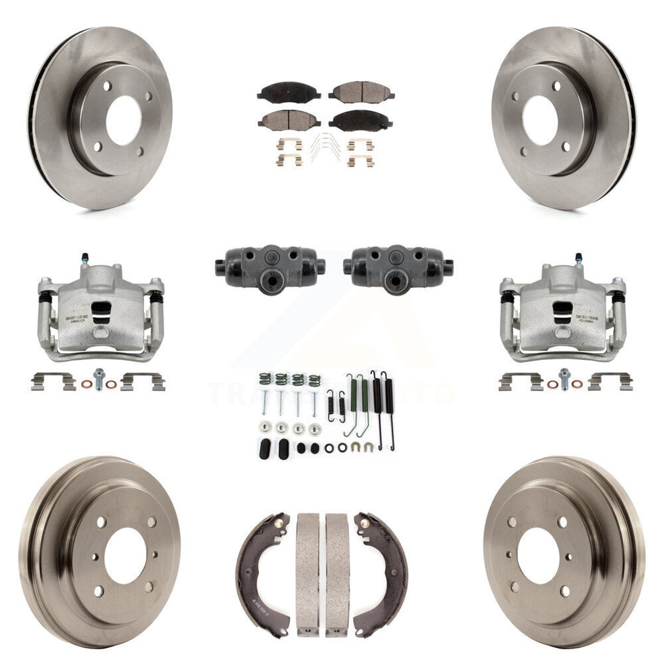 Front Rear Brake Caliper Rotor Drum Semi-Metallic Pad Shoe Cylinder Hardware Kit (11Pc) For KC8-1013