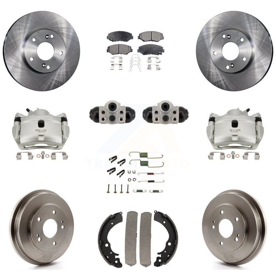 Front Rear Brake Caliper Rotor Drum Semi-Metallic Pad Shoe Cylinder Hardware Kit (11Pc) For KC8-1013
