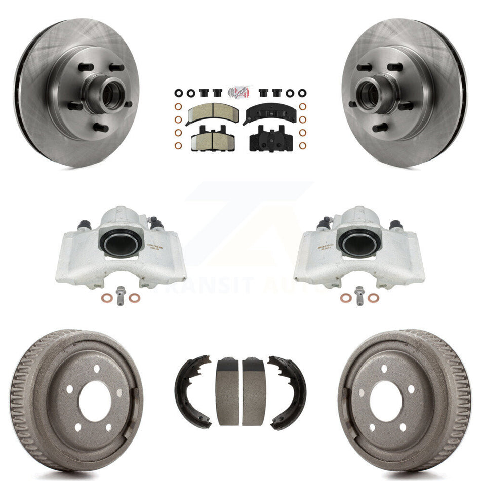 Front Rear Disc Brake Caliper Rotors Drums Semi-Metallic Pads Kit (8Pc) For GMC Yukon Chevrolet C1500 Suburban KC8-101385N