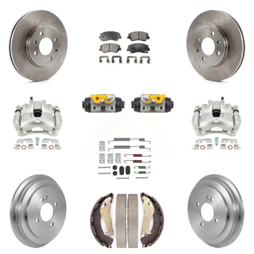 Front Rear Brake Caliper Rotor Drum Semi-Metallic Pad Shoe Cylinder Hardware Kit (11Pc) For KC8-1013