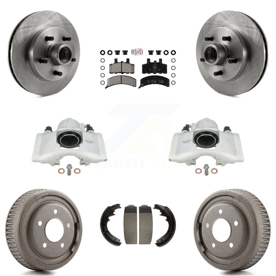 Front Rear Disc Brake Caliper Rotors Drums Semi-Metallic Pads Kit (8Pc) For GMC Yukon Chevrolet C1500 Suburban KC8-101386N