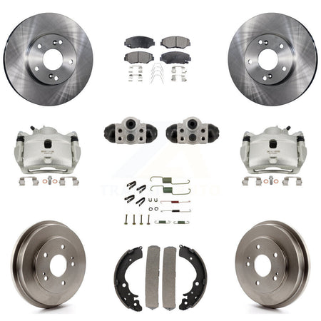 Front Rear Brake Caliper Rotors Drum Ceramic Pad Shoe Cylinder & Hardware Kit (11Pc) For KC8-101386T