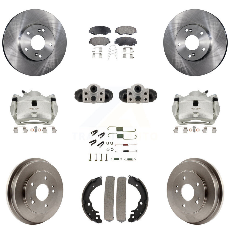 Front Rear Brake Caliper Rotors Drum Ceramic Pad Shoe Cylinder & Hardware Kit (11Pc) For KC8-101386T