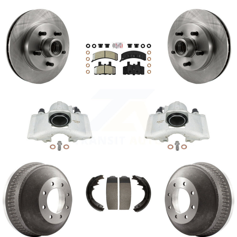Front Rear Disc Brake Caliper Rotors Drums Semi-Metallic Pads Kit (8Pc) For C1500 Suburban GMC Chevrolet With 13" Diameter Drum GAS engine KC8-101387N