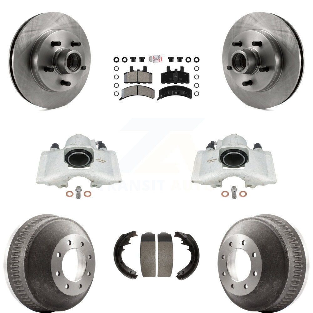 Front Rear Disc Brake Caliper Rotors Drums Semi-Metallic Pads Kit (8Pc) For C1500 Suburban GMC Chevrolet With 13" Diameter Drum GAS engine KC8-101388N by Transit Auto