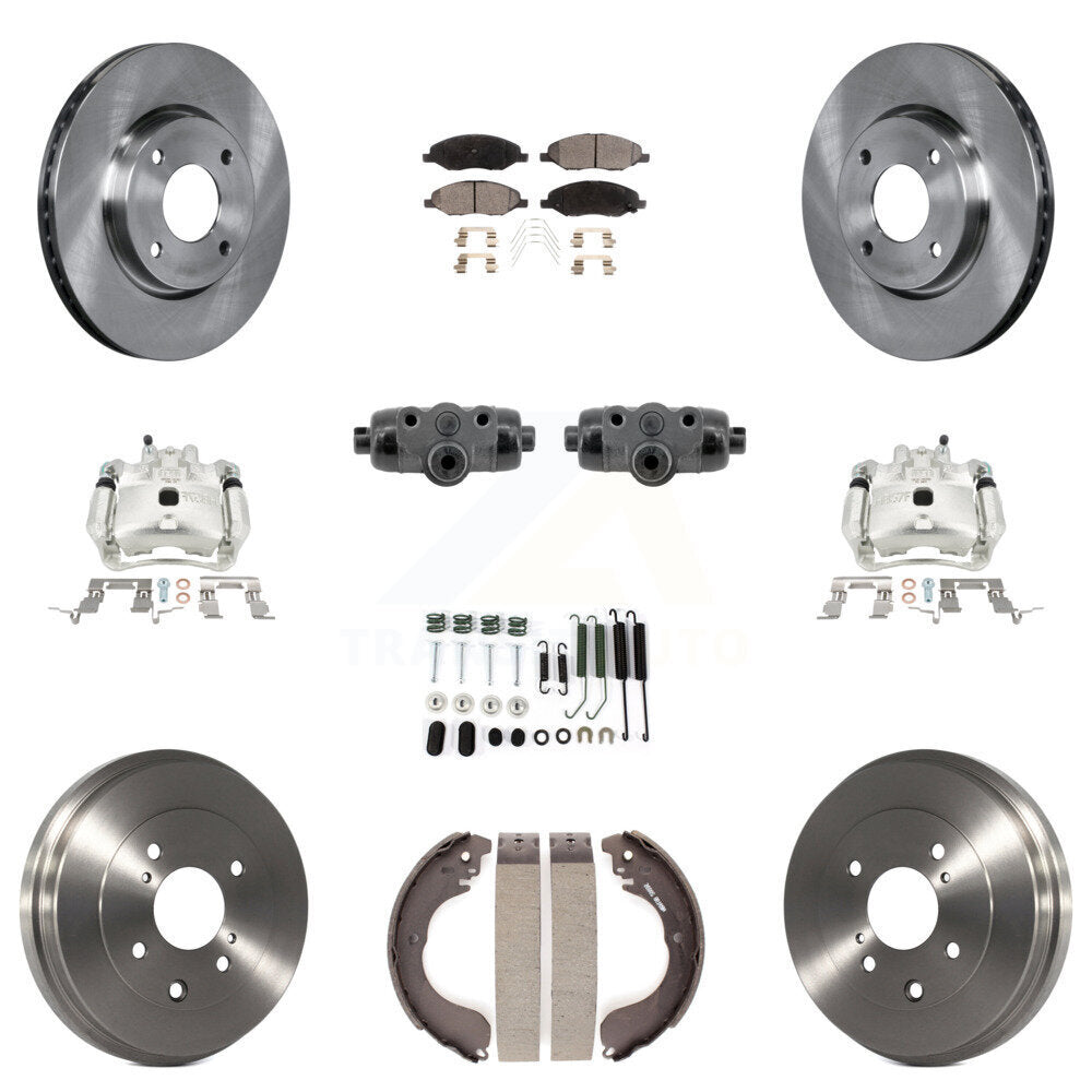 Front Rear Brake Caliper Rotors Drum Ceramic Pad Shoe Cylinder & Hardware Kit (11Pc) For KC8-101388T