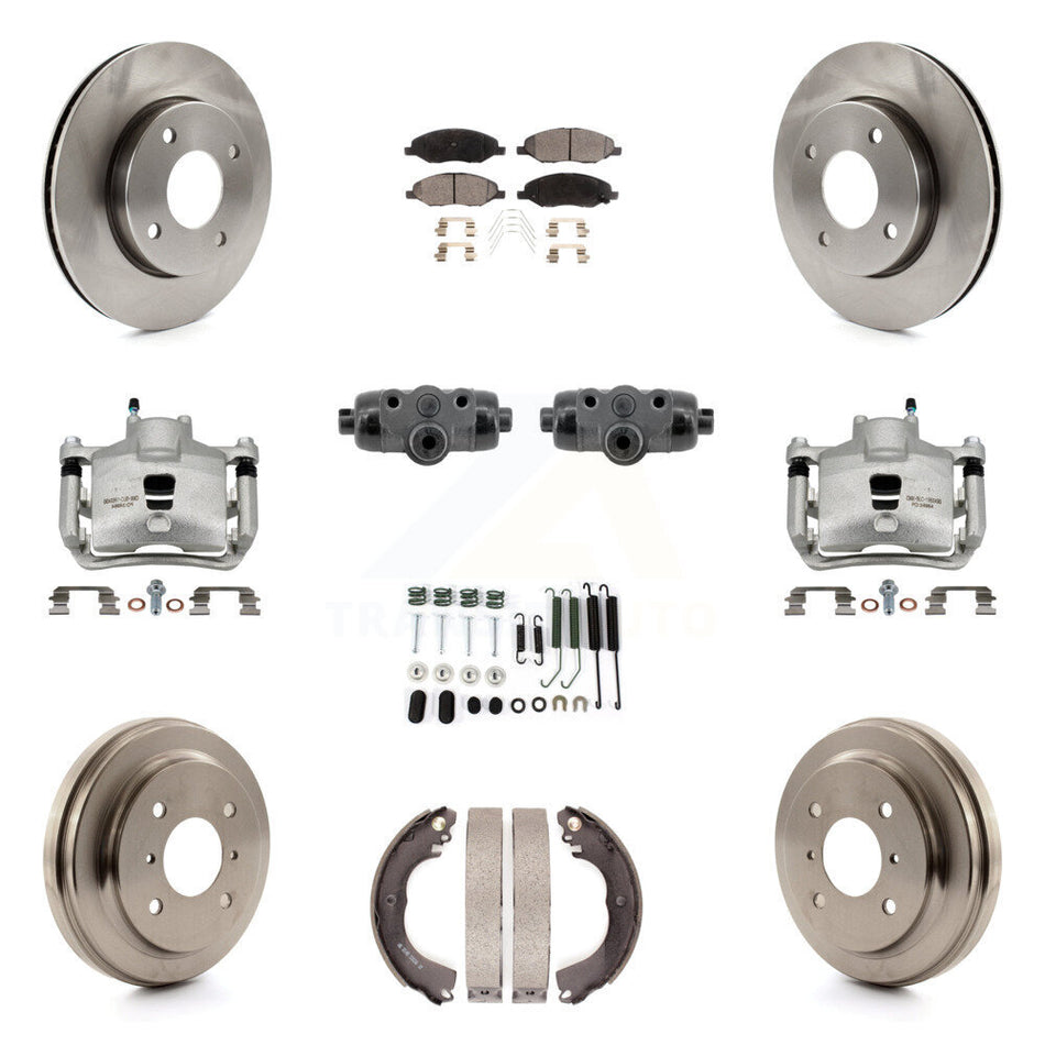 Front Rear Brake Caliper Rotors Drum Ceramic Pad Shoe Cylinder & Hardware Kit (11Pc) For KC8-101389T