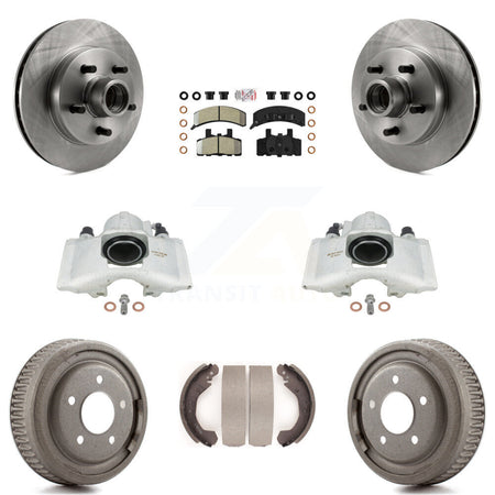 Front Rear Disc Brake Caliper Rotors Drums Semi-Metallic Pads Kit (8Pc) For GMC Yukon With 10" Diameter Drum KC8-101391N by Transit Auto