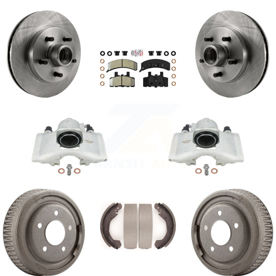 Front Rear Disc Brake Caliper Rotors Drums Semi-Metallic Pads Kit (8Pc) For GMC Yukon With 10" Diameter Drum KC8-101391N