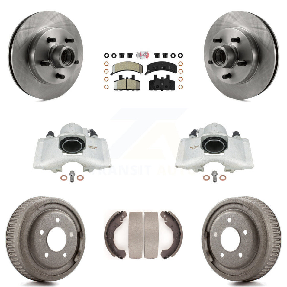 Front Rear Disc Brake Caliper Rotors Drums Semi-Metallic Pads Kit (8Pc) For GMC Yukon With 10" Diameter Drum KC8-101391N
