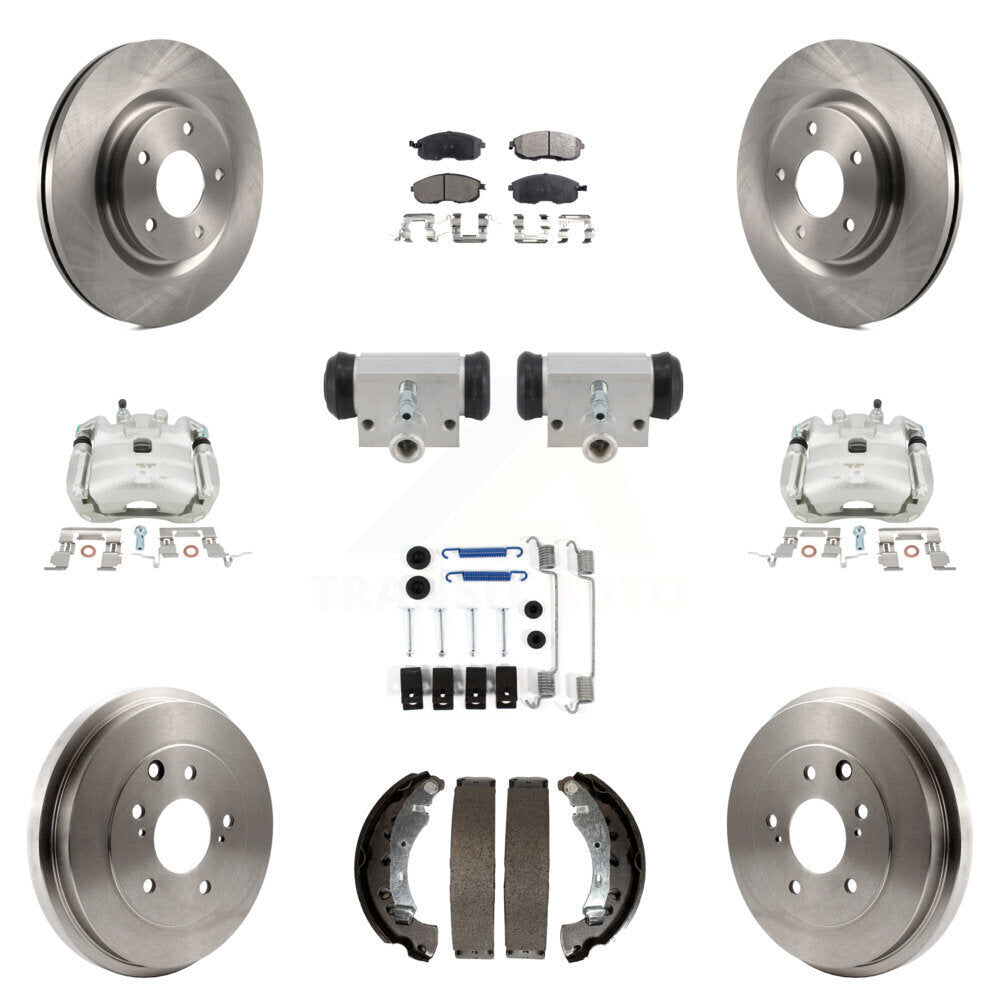 Front Rear Brake Caliper Rotors Drum Ceramic Pad Shoe Cylinder & Hardware Kit (11Pc) For KC8-101391T