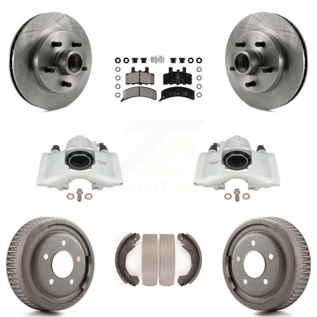 Front Rear Disc Brake Caliper Rotors Drums Semi-Metallic Pads Kit (8Pc) For GMC Yukon With 10" Diameter Drum KC8-101392N by Transit Auto