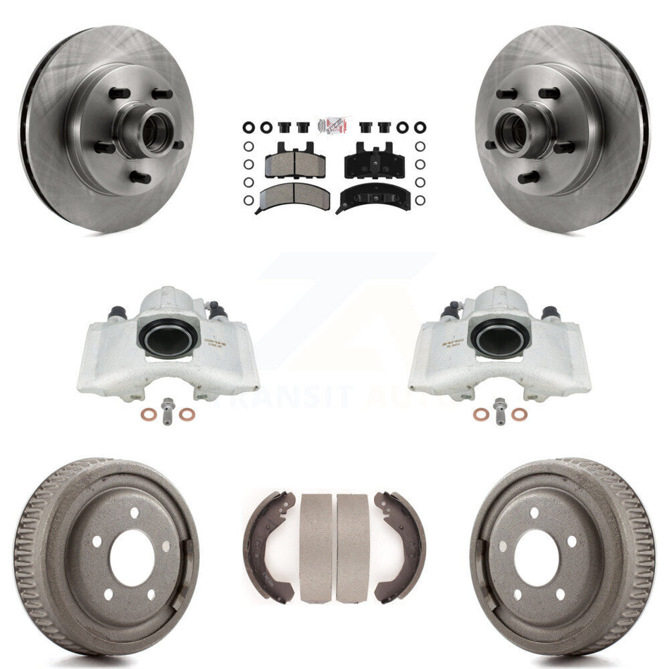 Front Rear Disc Brake Caliper Rotors Drums Semi-Metallic Pads Kit (8Pc) For GMC Yukon With 10" Diameter Drum KC8-101392N
