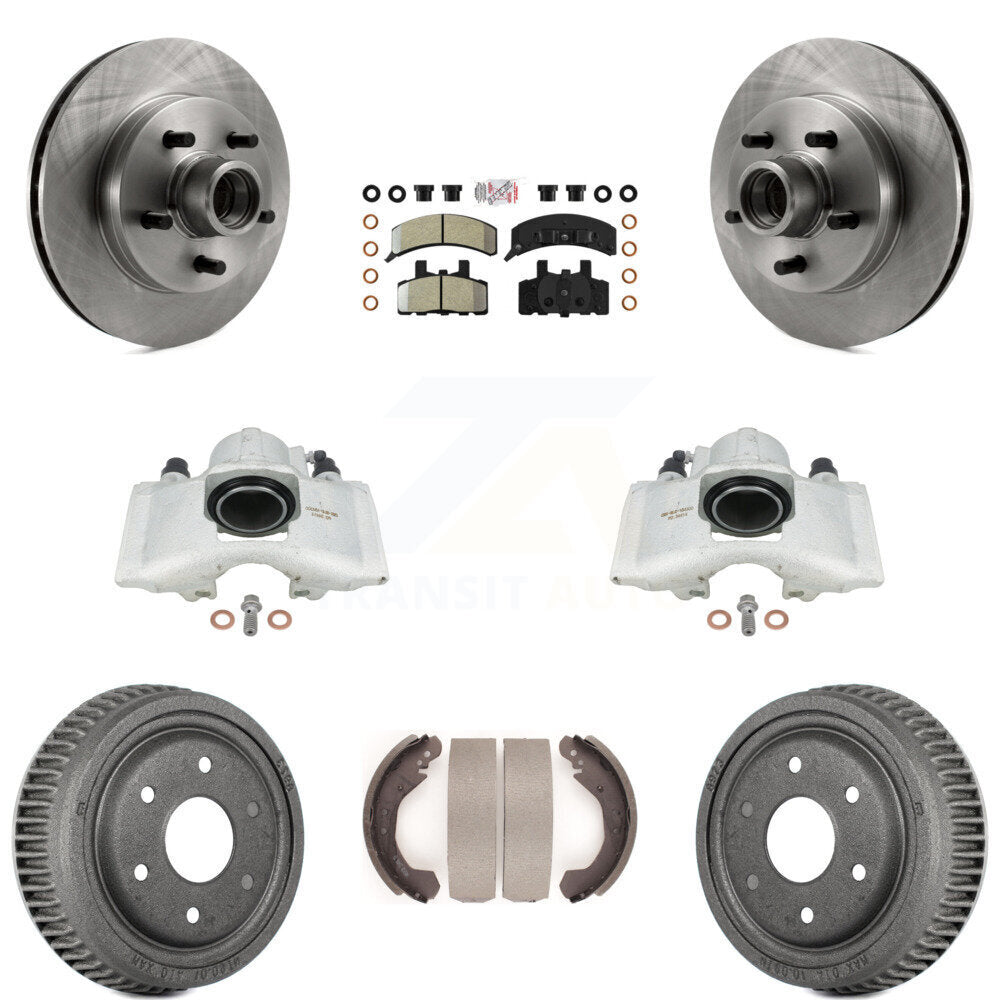 Front Rear Disc Brake Caliper Rotors Drums Semi-Metallic Pads Kit (8Pc) For GMC Yukon With 10" Diameter Drum KC8-101393N by Transit Auto