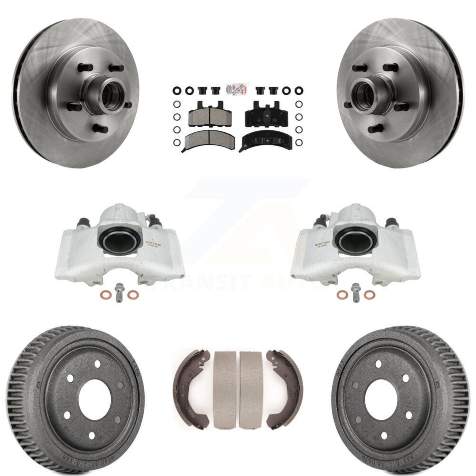 Front Rear Disc Brake Caliper Rotors Drums Semi-Metallic Pads Kit (8Pc) For GMC Yukon With 10" Diameter Drum KC8-101394N