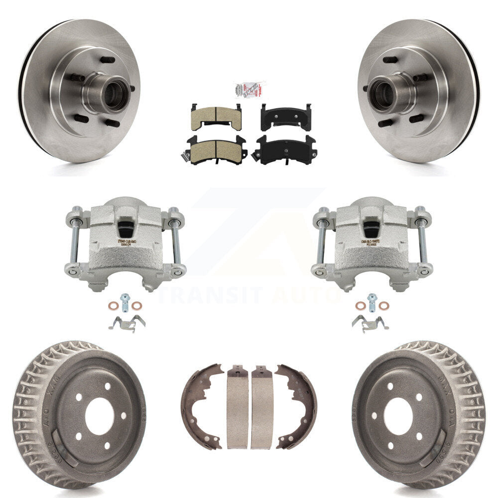 Front Rear Brake Caliper Rotors Drums Semi-Metallic Pads Kit (8Pc) For Chevrolet S10 GMC KC8-101395N