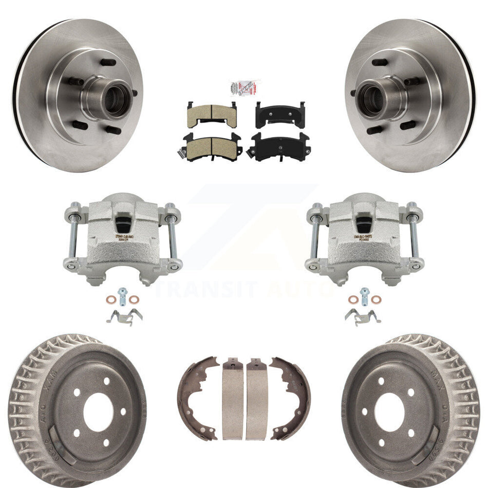 Front Rear Brake Caliper Rotors Drums Semi-Metallic Pads Kit (8Pc) For Chevrolet S10 GMC KC8-101395N