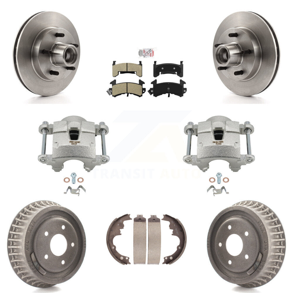 Front Rear Brake Caliper Rotors Drums Semi-Metallic Pads Kit (8Pc) For Chevrolet S10 GMC KC8-101398N