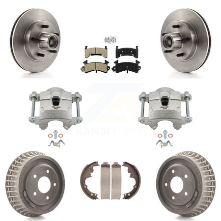 Front Rear Brake Caliper Rotors Drums Semi-Metallic Pads Kit (8Pc) For Chevrolet S10 GMC KC8-101398N