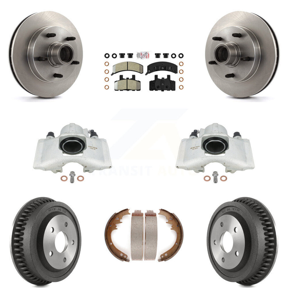 Front Rear Disc Brake Caliper Rotors Drums Semi-Metallic Pads Kit (8Pc) For 1994-1999 Dodge Ram 1500 RWD KC8-101399N