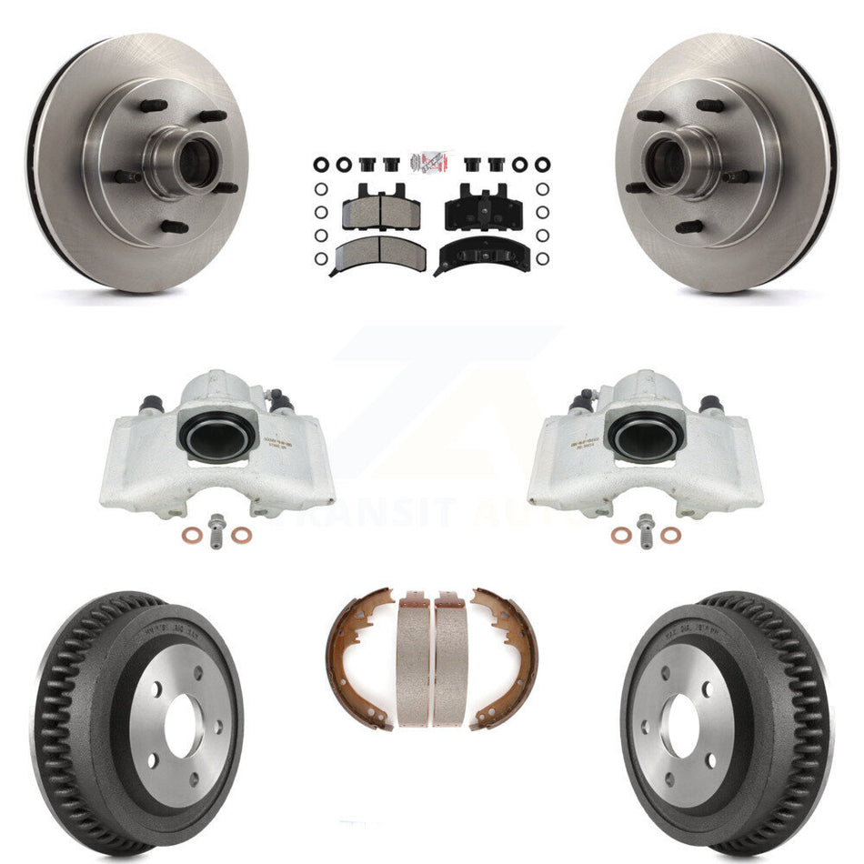 Front Rear Disc Brake Caliper Rotors Drums Semi-Metallic Pads Kit (8Pc) For 1994-1999 Dodge Ram 1500 RWD KC8-101400N by Transit Auto