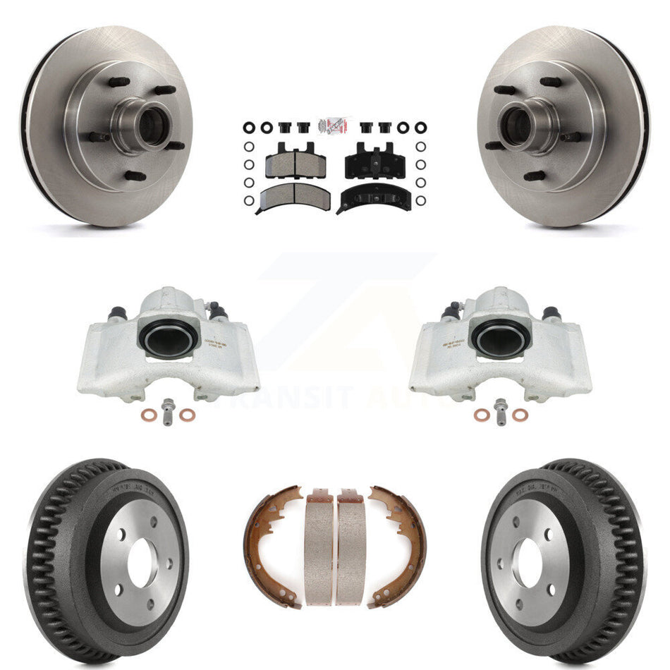 Front Rear Disc Brake Caliper Rotors Drums Semi-Metallic Pads Kit (8Pc) For 1994-1999 Dodge Ram 1500 RWD KC8-101400N