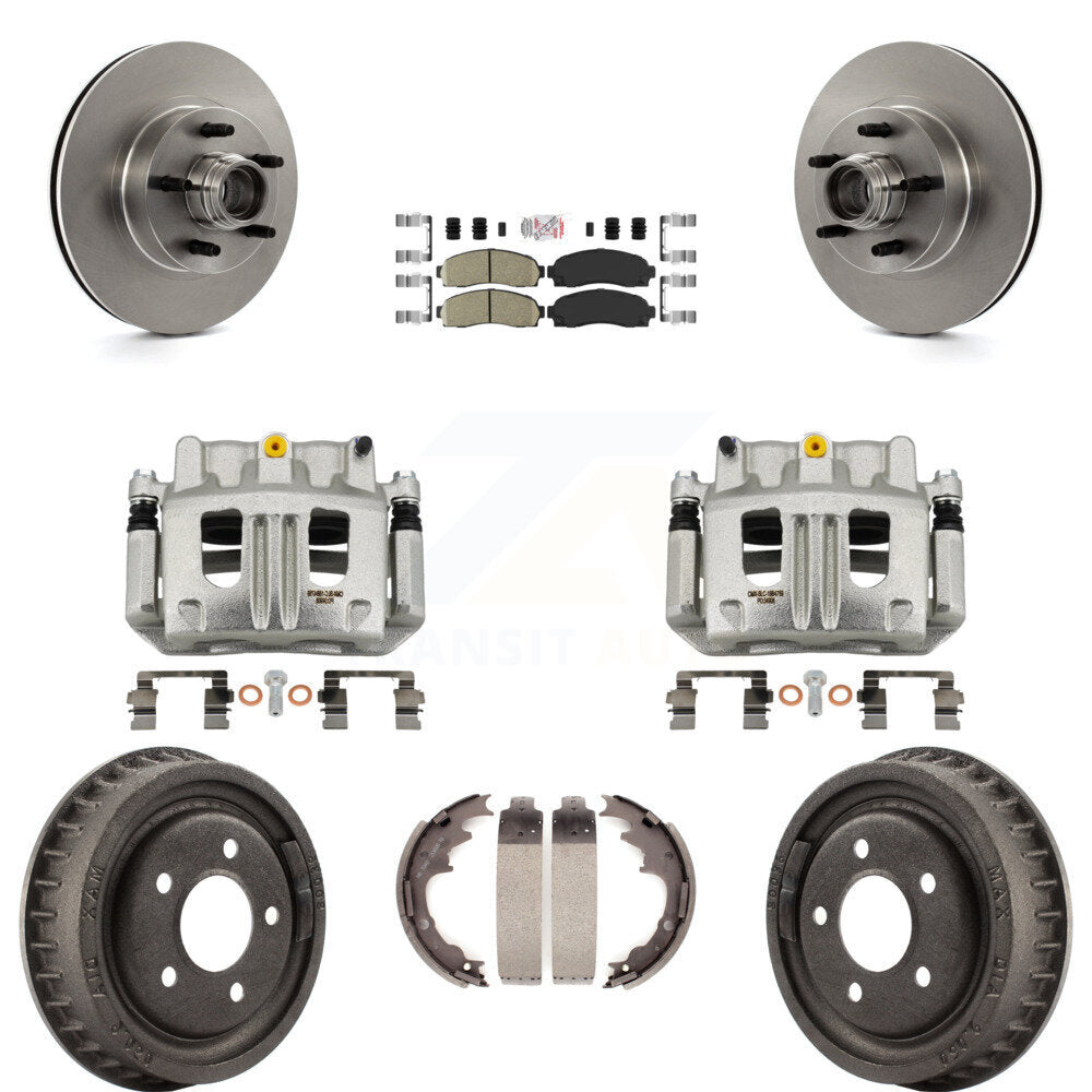 Front Rear Brake Caliper Rotors Drum Ceramic Pad Kit (8Pc) For 2006-2009 Ford Ranger RWD KC8-101402N