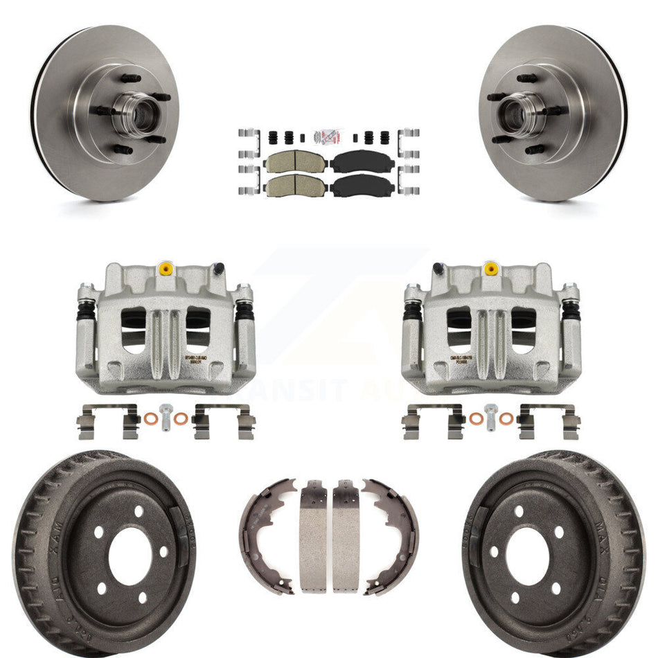 Front Rear Brake Caliper Rotors Drum Ceramic Pad Kit (8Pc) For 2006-2009 Ford Ranger RWD KC8-101402N