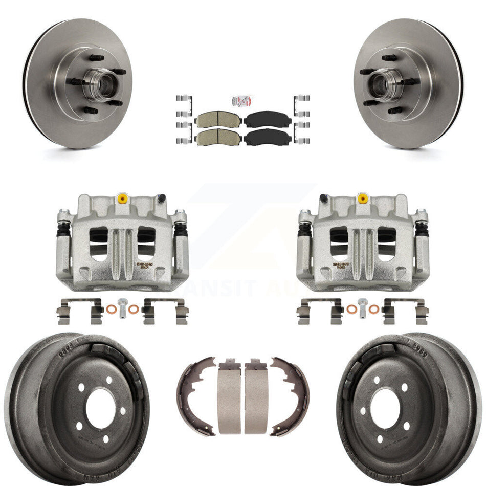 Front Rear Brake Caliper Rotors Drum Ceramic Pad Kit (8Pc) For 2006-2009 Ford Ranger RWD KC8-101403N