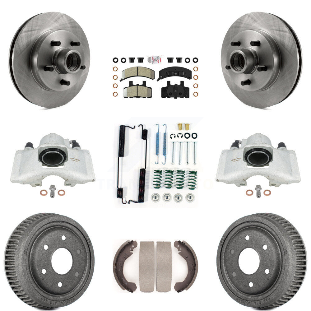 Front Rear Disc Brake Caliper Rotors Drums Semi-Metallic Pads Shoes And Hardware Kit (9Pc) For GMC Yukon With 10" Diameter Drum KC8-101405N by Transit Auto