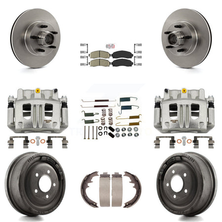 Front Rear Brake Caliper Rotors Drum Ceramic Pad Shoe Hardware Kit (9Pc) For Ford Ranger KC8-101411N