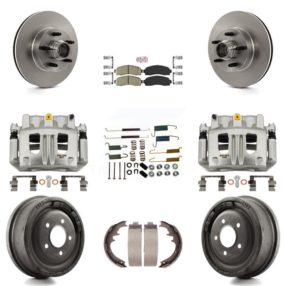 Front Rear Brake Caliper Rotors Drum Ceramic Pad Shoe Hardware Kit (9Pc) For Ford Ranger KC8-101411N