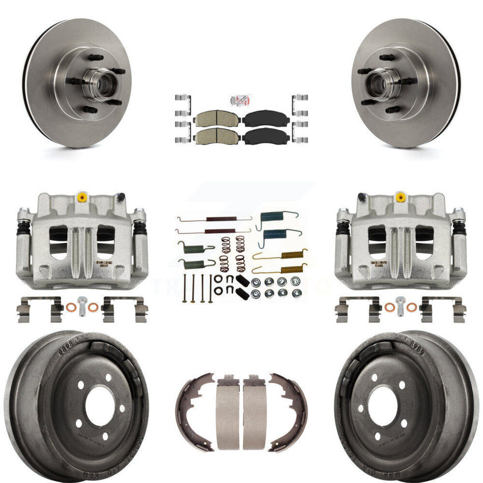 Front Rear Brake Caliper Rotors Drum Ceramic Pad Shoe Hardware Kit (9Pc) For Ford Ranger KC8-101411N