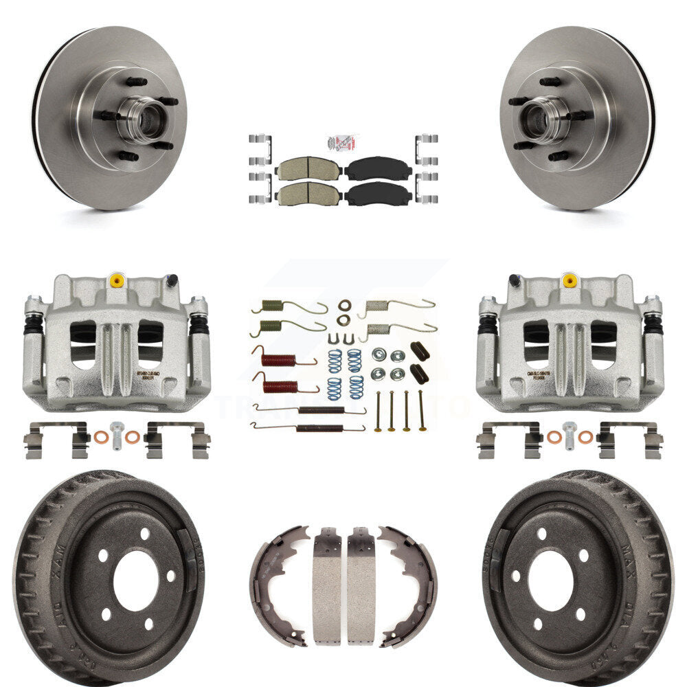 Front Rear Brake Caliper Rotors Drum Ceramic Pad Shoe Hardware Kit (9Pc) For Ford Ranger KC8-101413N