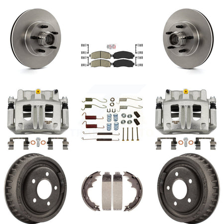 Front Rear Brake Caliper Rotors Drum Ceramic Pad Shoe Hardware Kit (9Pc) For Ford Ranger KC8-101413N