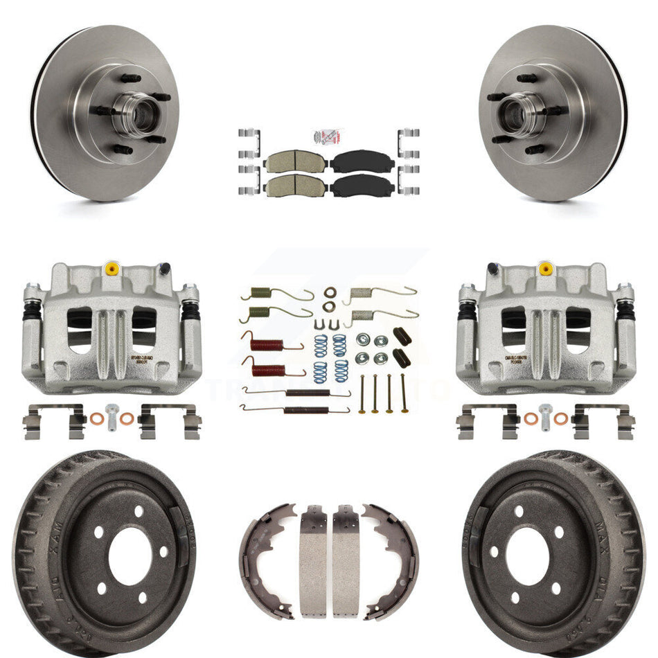 Front Rear Brake Caliper Rotors Drum Ceramic Pad Shoe Hardware Kit (9Pc) For Ford Ranger KC8-101413N