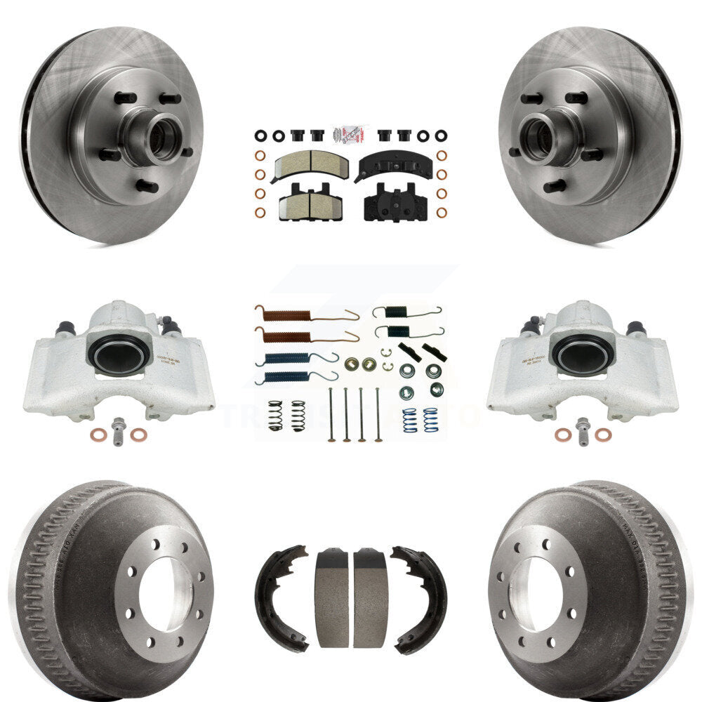 Front Rear Disc Brake Caliper Rotors Drums Semi-Metallic Pads Shoes And Hardware Kit (9Pc) For 1998 Chevrolet C1500 Suburban GAS engine With 13" Diameter Drum KC8-101415N by Transit Auto