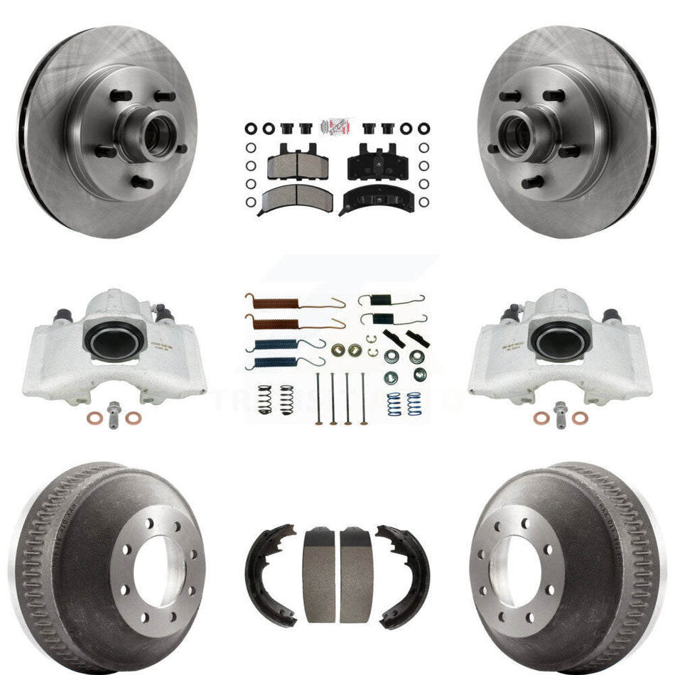 Front Rear Disc Brake Caliper Rotors Drums Semi-Metallic Pads Shoes And Hardware Kit (9Pc) For 1998 Chevrolet C1500 Suburban GAS engine With 13" Diameter Drum KC8-101416N