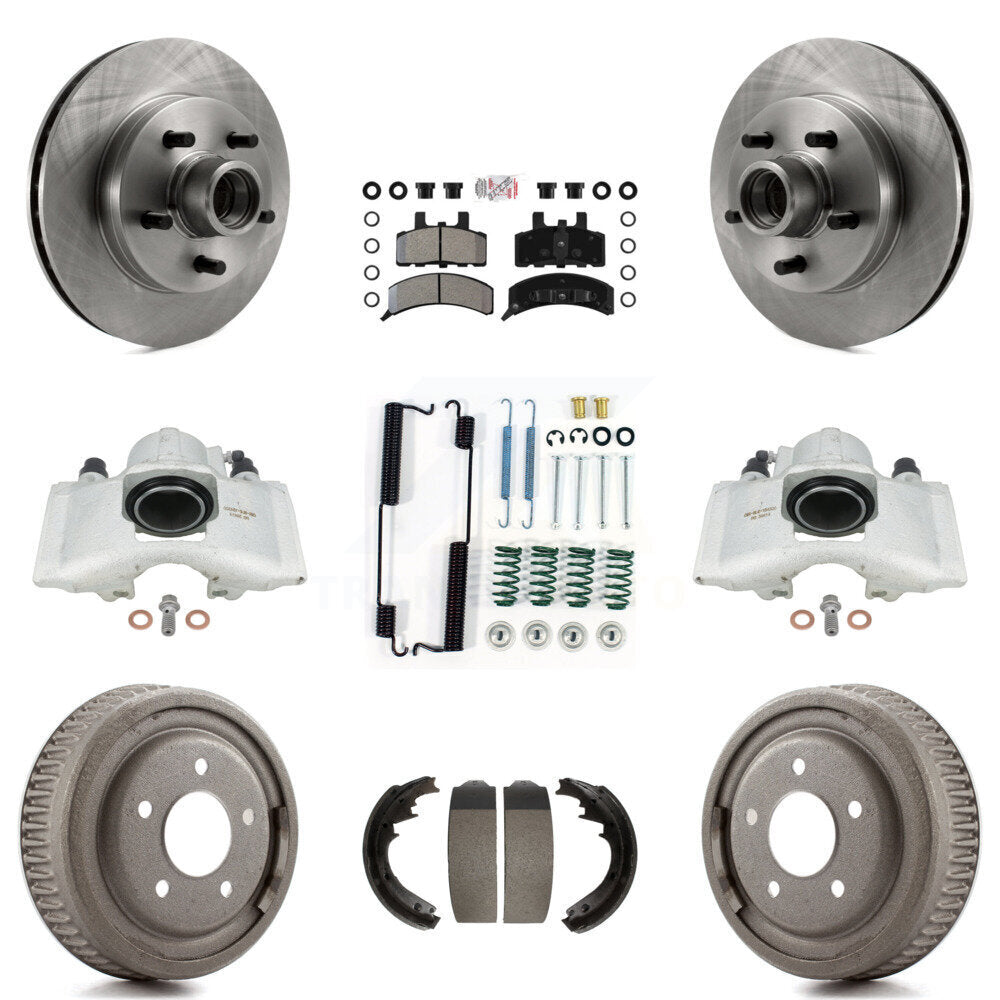 Front Rear Disc Brake Caliper Rotors Drums Semi-Metallic Pads Shoes And Hardware Kit (9Pc) For 1997-1998 Chevrolet C1500 Suburban GAS engine With 10" Diameter Drum KC8-101418N by Transit Auto