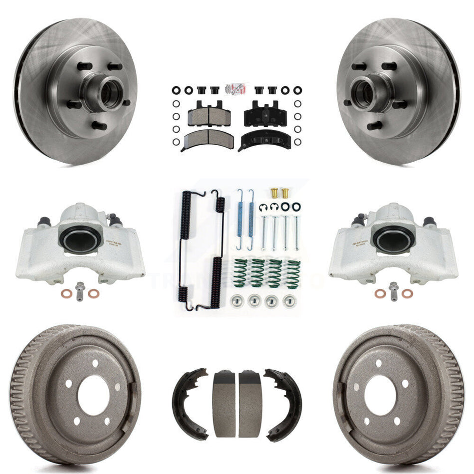 Front Rear Disc Brake Caliper Rotors Drums Semi-Metallic Pads Shoes And Hardware Kit (9Pc) For 1997-1998 Chevrolet C1500 Suburban GAS engine With 10" Diameter Drum KC8-101418N