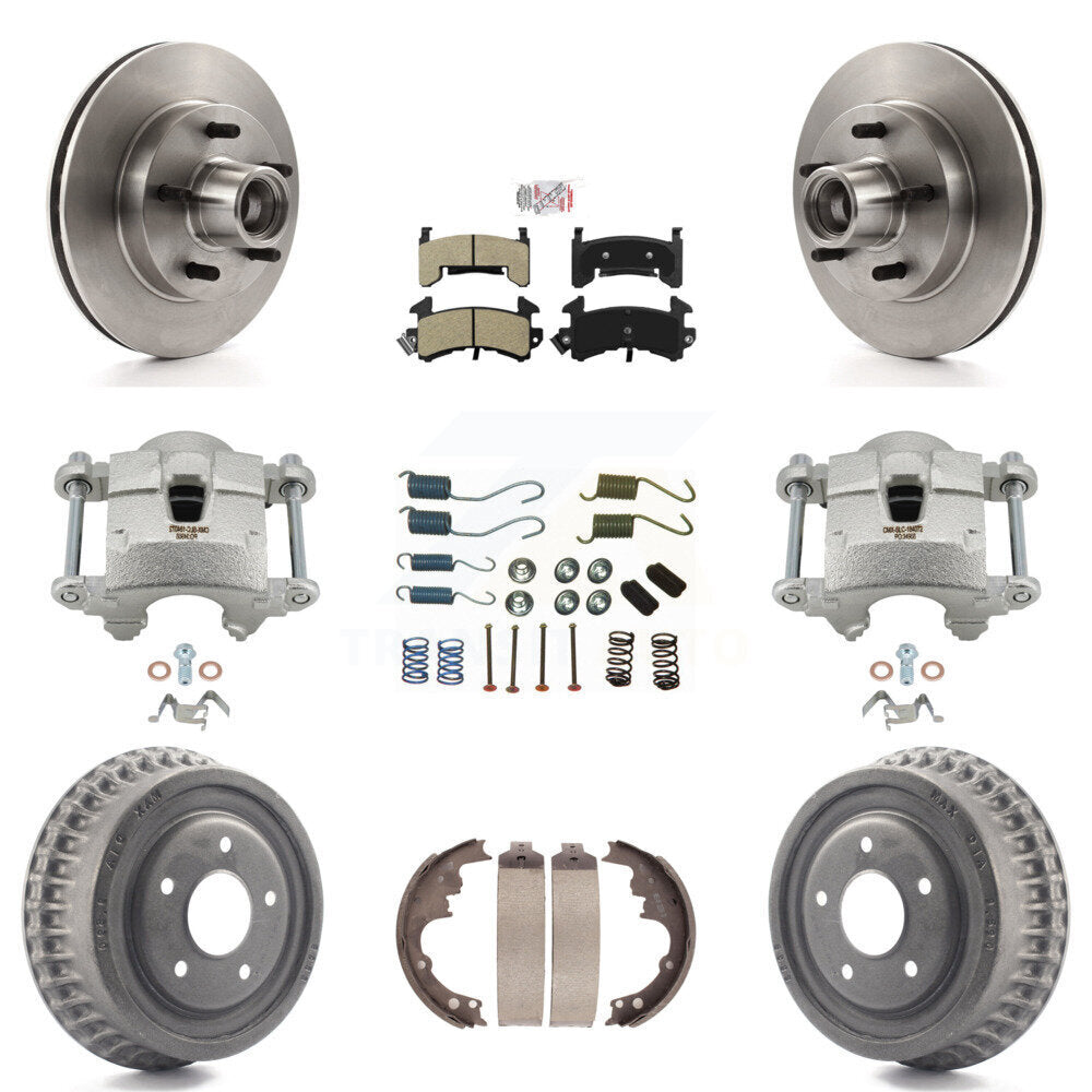 Front Rear Brake Caliper Rotor Drum Semi-Metallic Pad Shoe Hardware Kit (9Pc) For Camaro KC8-101421N