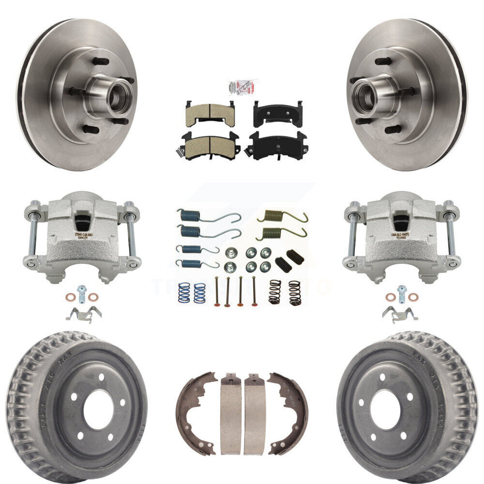 Front Rear Brake Caliper Rotor Drum Semi-Metallic Pad Shoe Hardware Kit (9Pc) For Camaro KC8-101421N